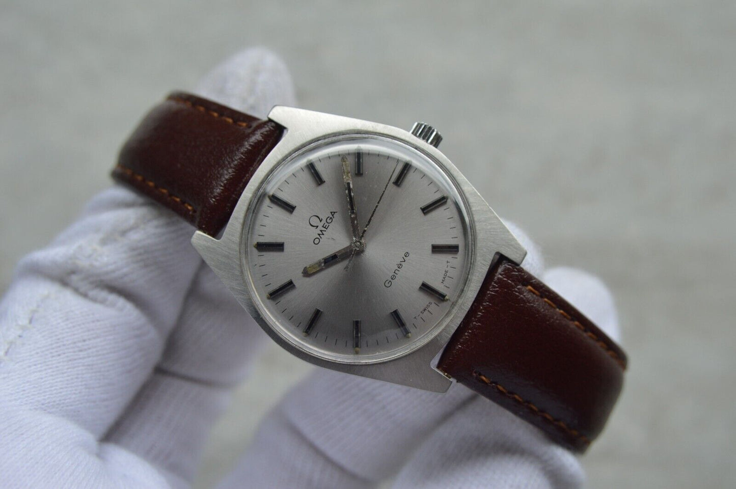 1970 Omega Geneve Vintage Rare Steel Men's Leather Watch Mechanical Rare