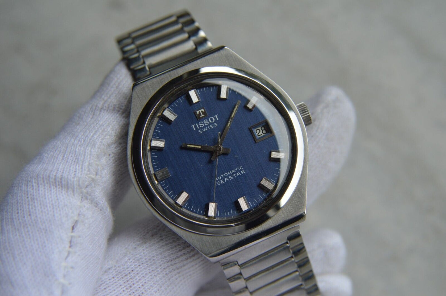 1973 Vintage Tissot Seastar Blue Dial Rare Automatic Men's Steel Leather Watch