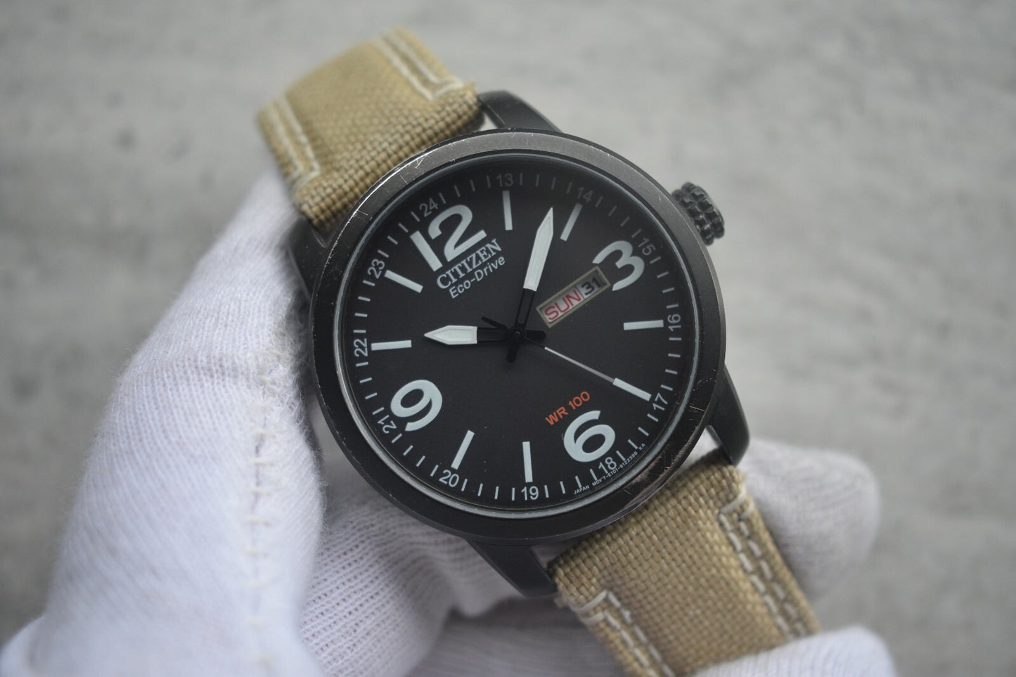Citizen Eco Drive Black WR 100 Solar Power Men's Black Dial Canvas Watch