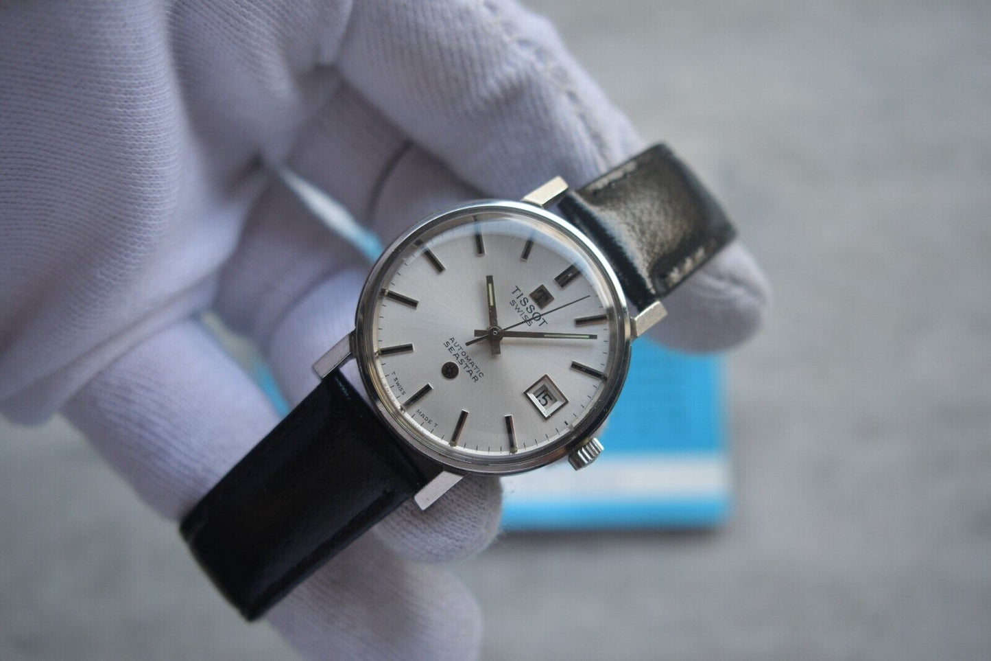 31/08/1974 Vintage Tissot Seastar Automatic Silver Leather Watch With Papers