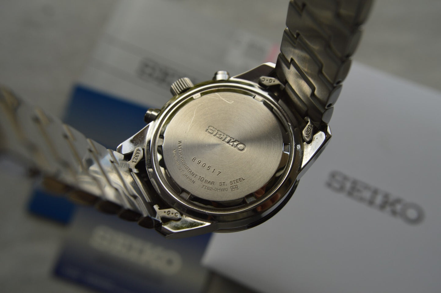 Seiko Alarm Chronograph 100M Fullset Black Dial Men's Quartz Bracelet Rare Watch