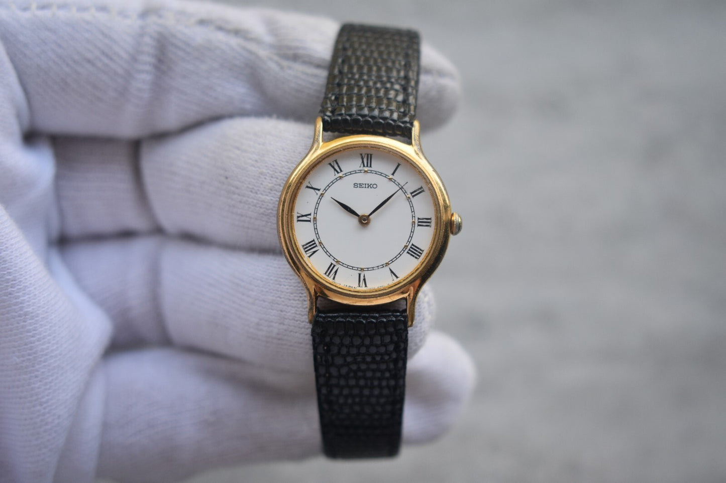 Seiko Ladies Watch Gold Leather Roman Numeral White Dial Quartz Women's