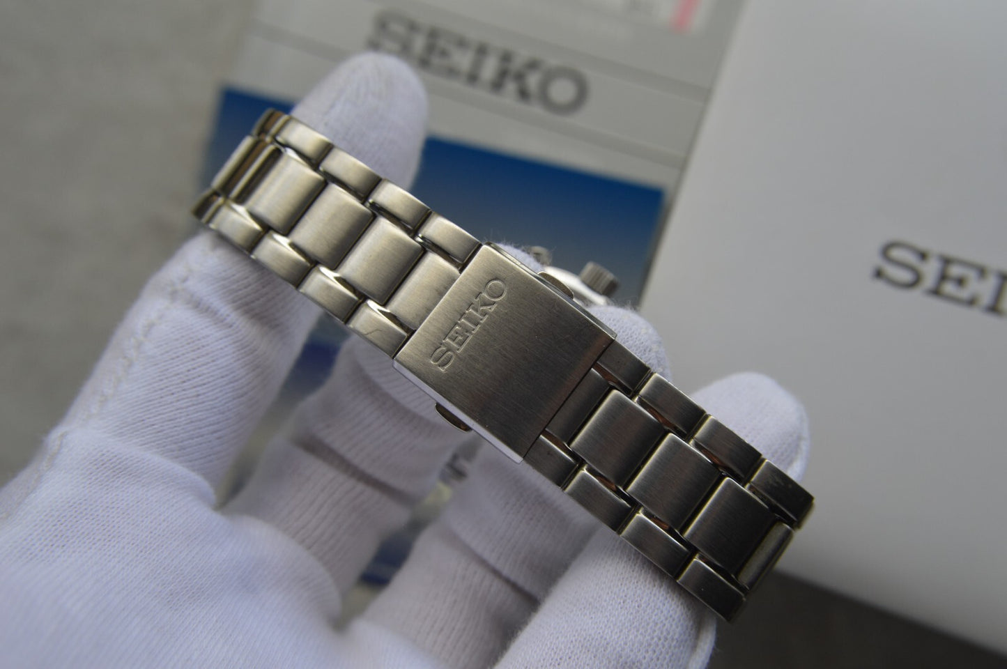 Seiko Alarm Chronograph 100M Fullset Black Dial Men's Quartz Bracelet Rare Watch