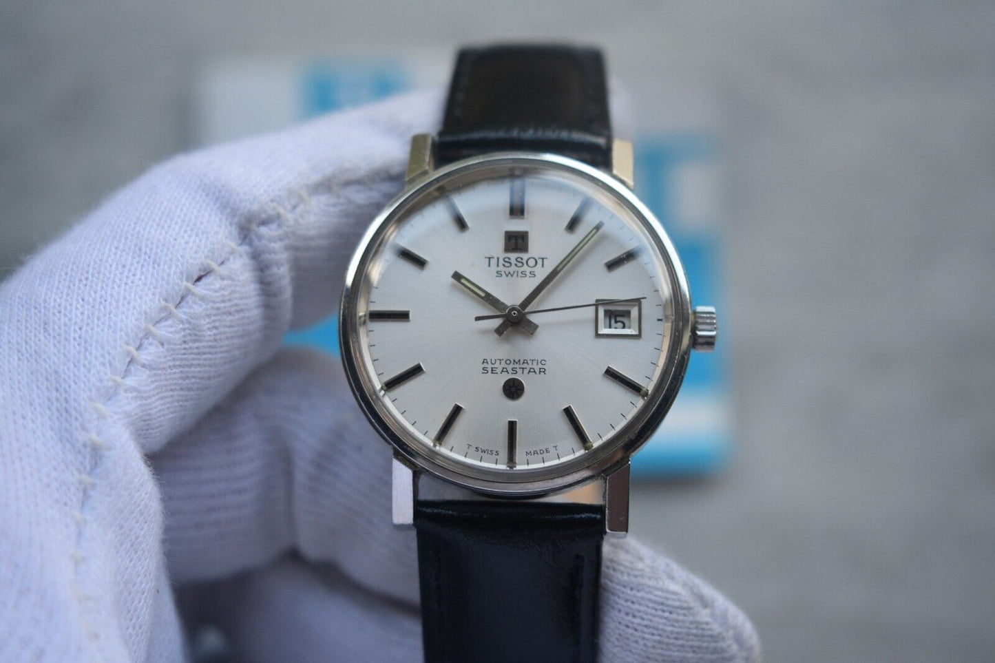 31/08/1974 Vintage Tissot Seastar Automatic Silver Leather Watch With Papers