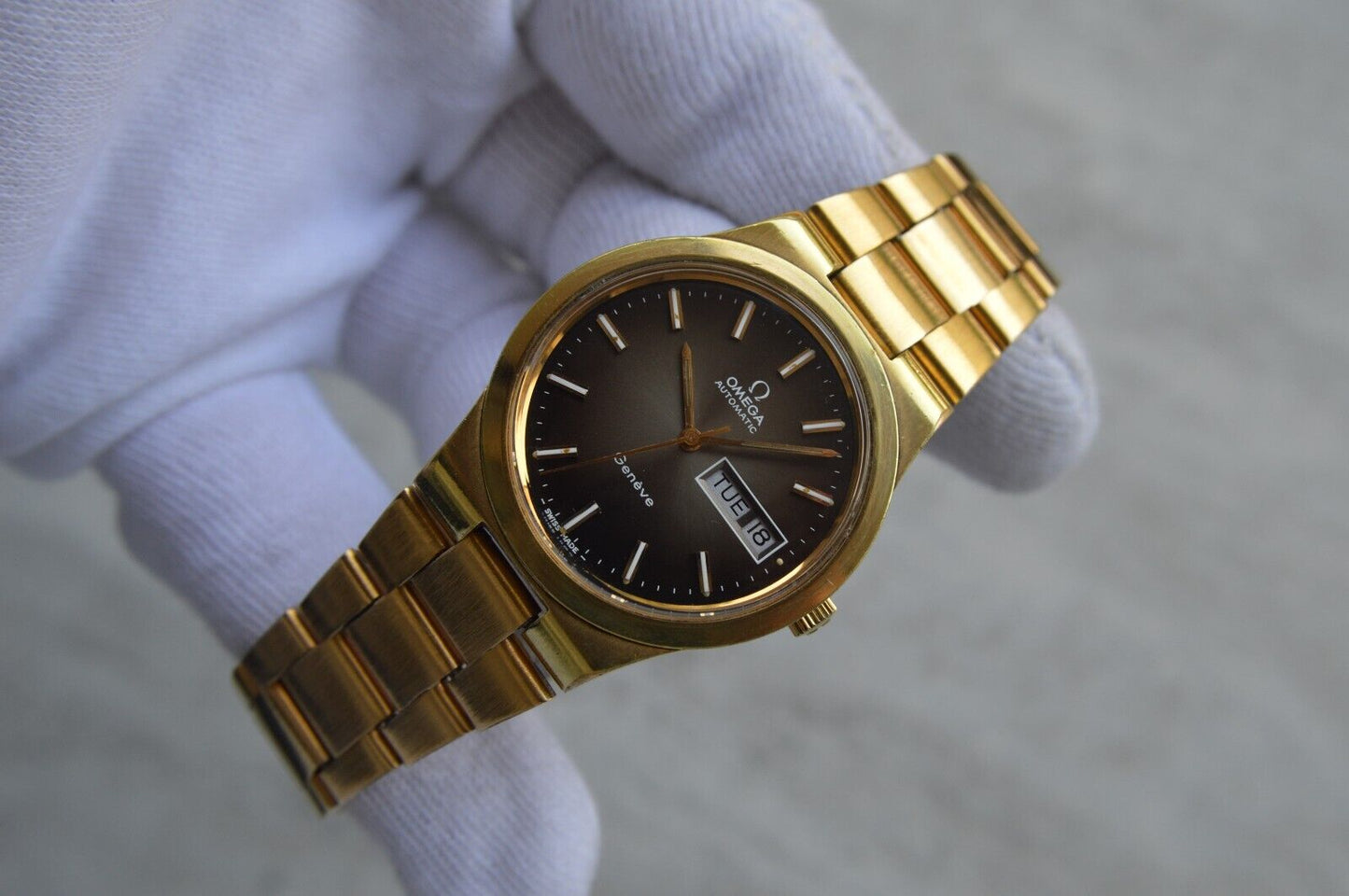 1975 Vintage Omega Geneve Gold Original Bracelet Men's Automatic Watch Day Date