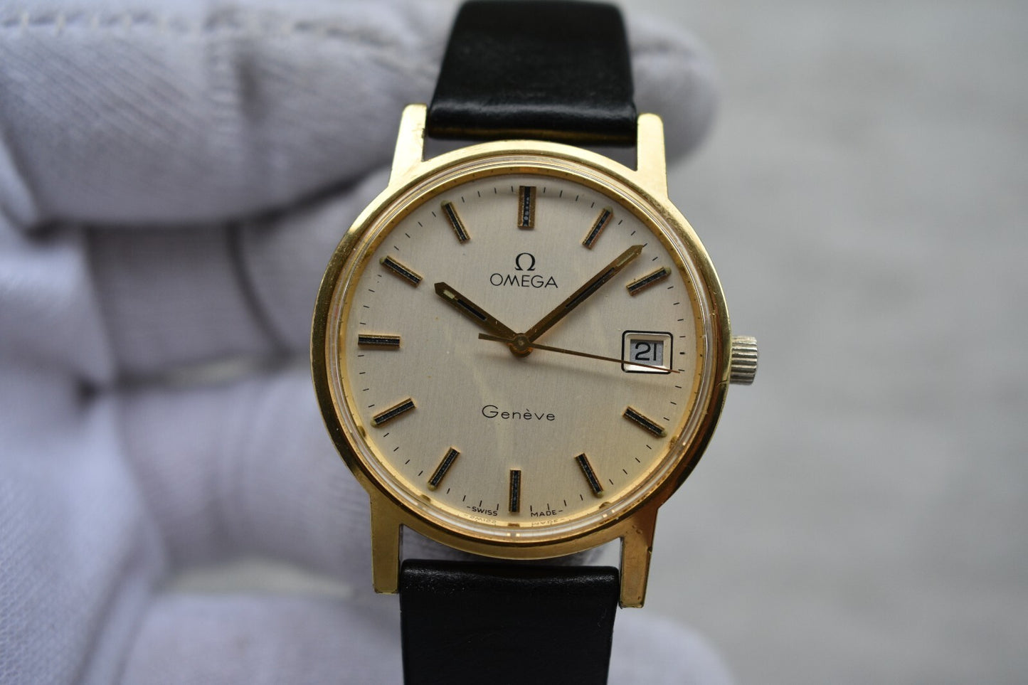 1974 Vintage Omega Gold Men's Mechanical Dress Watch Geneve Date Original Strap