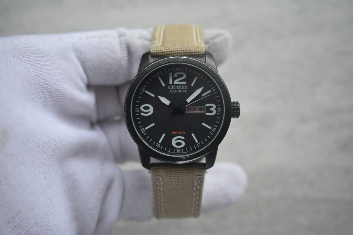 Citizen Eco Drive Black WR 100 Solar Power Men's Black Dial Canvas Watch