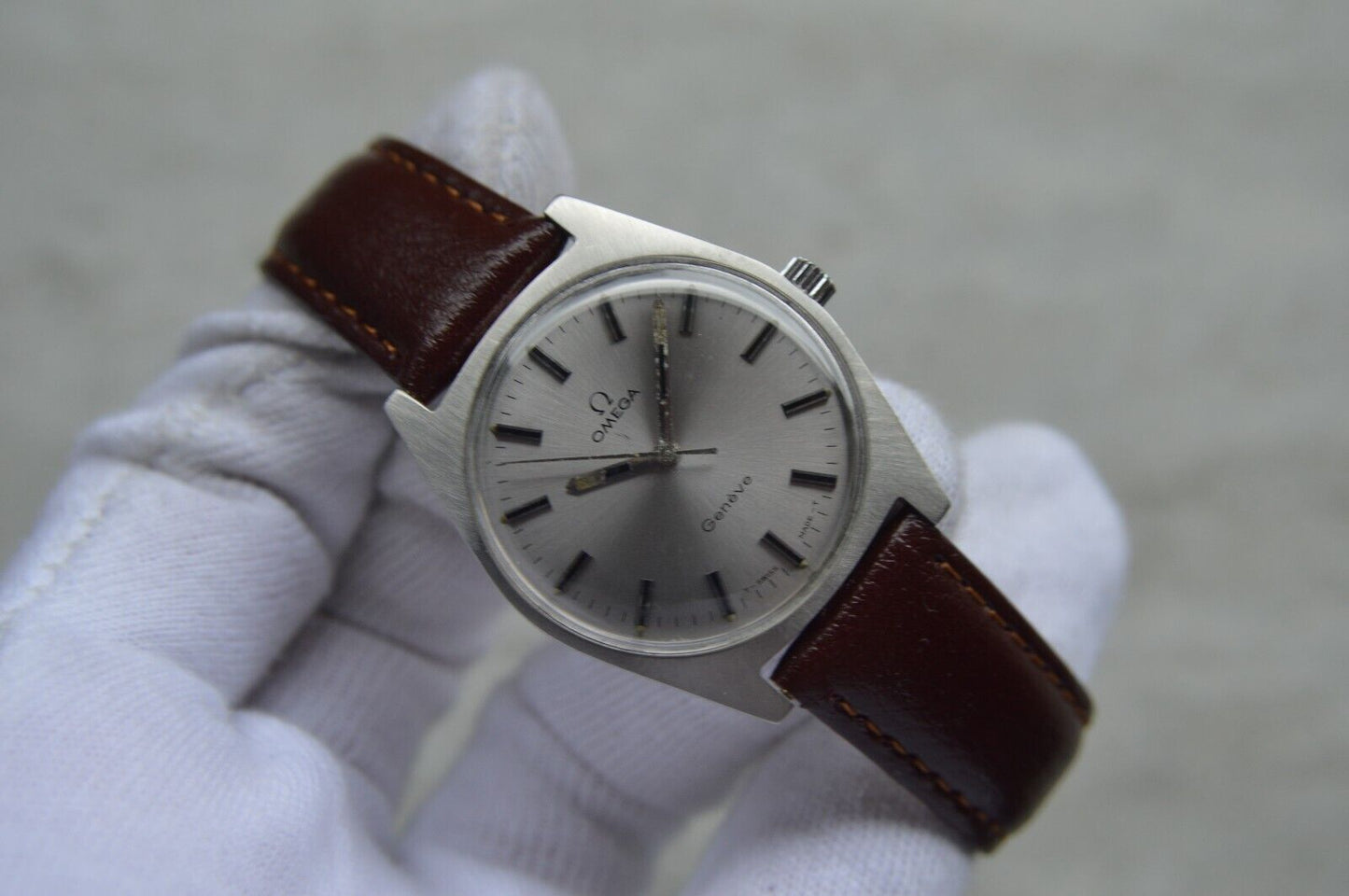 1970 Omega Geneve Vintage Rare Steel Men's Leather Watch Mechanical Rare