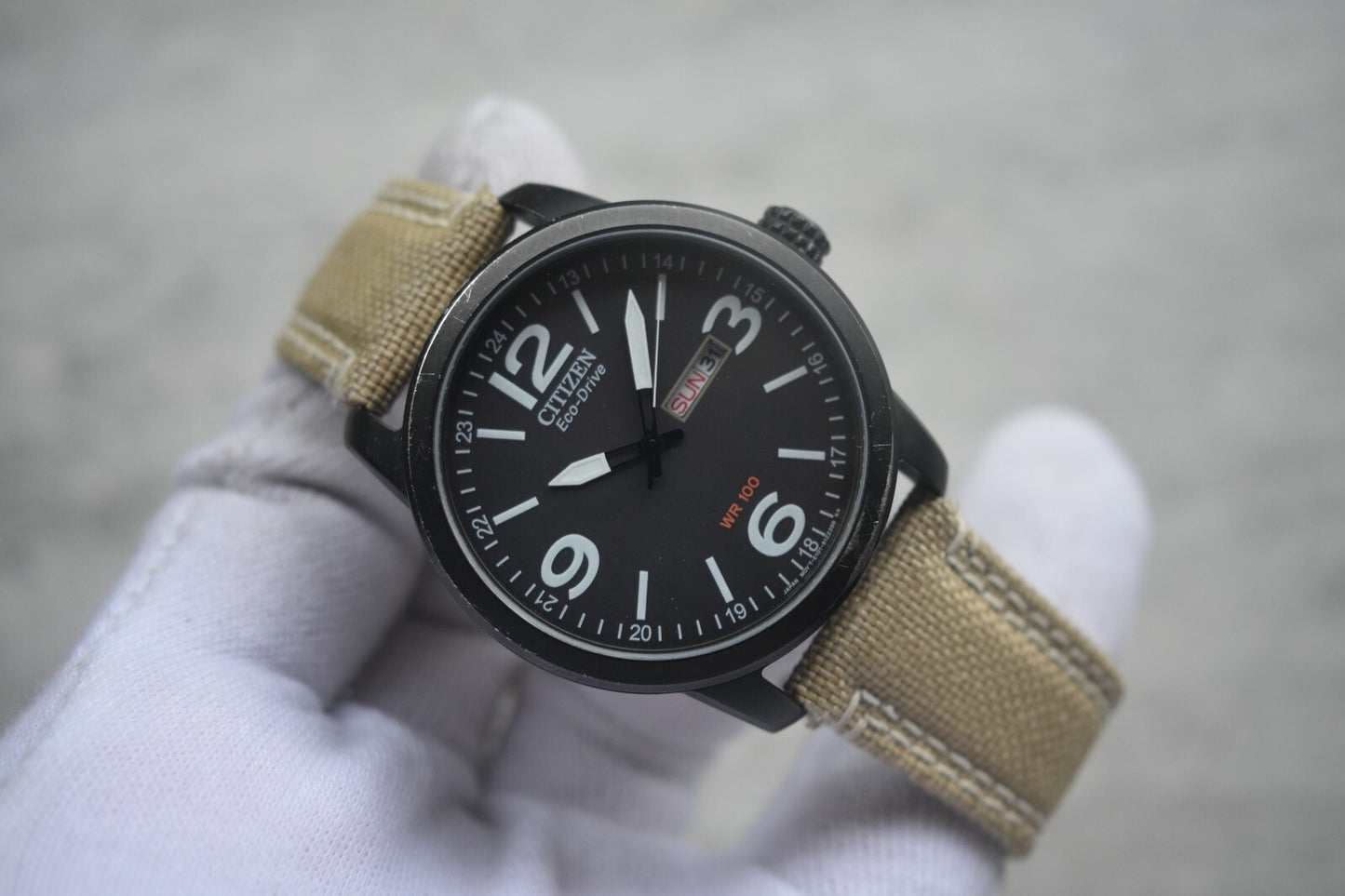 Citizen Eco Drive Black WR 100 Solar Power Men's Black Dial Canvas Watch