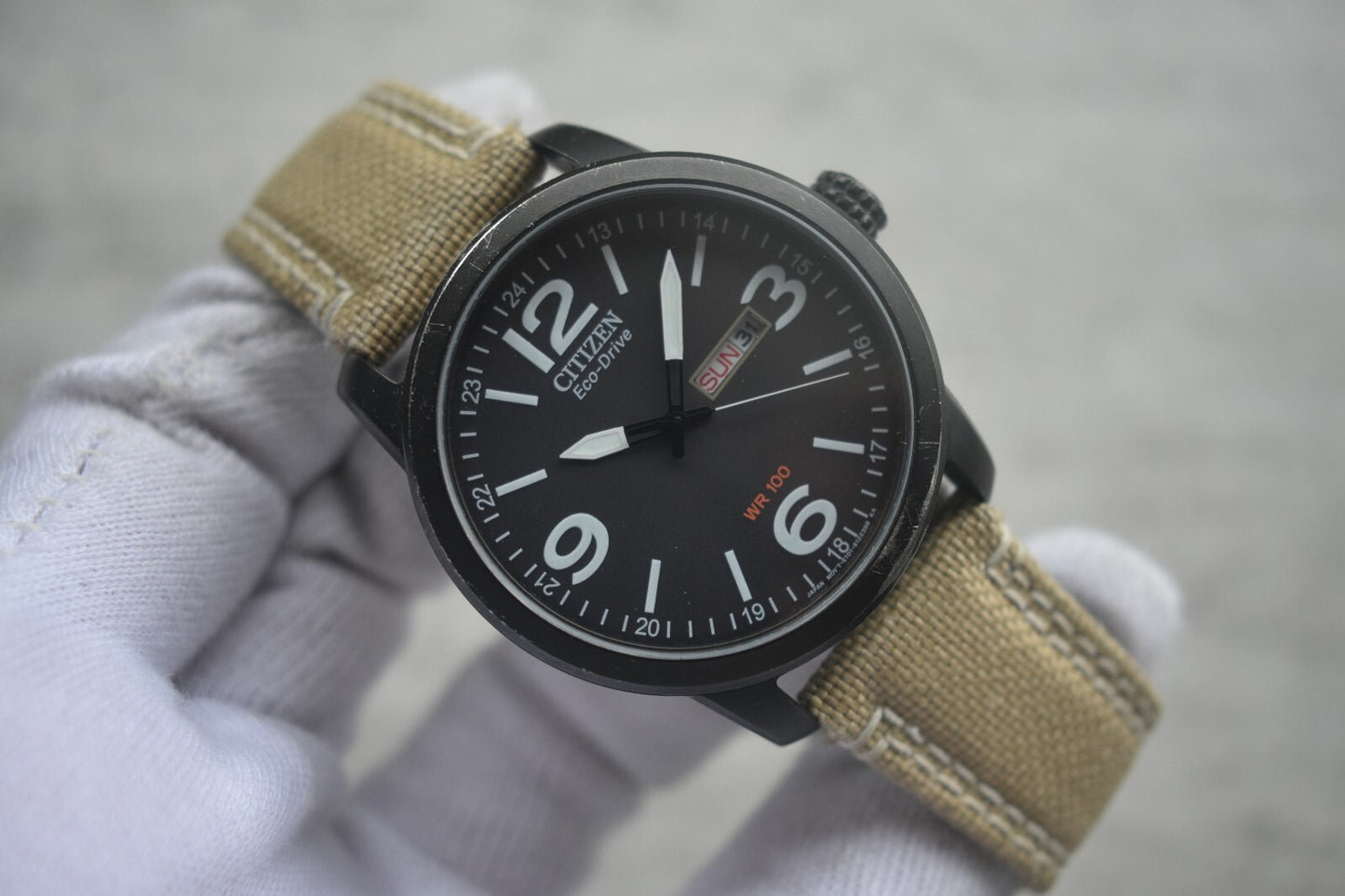 Citizen Eco Drive Black WR 100 Solar Power Men's Black Dial Canvas Watch