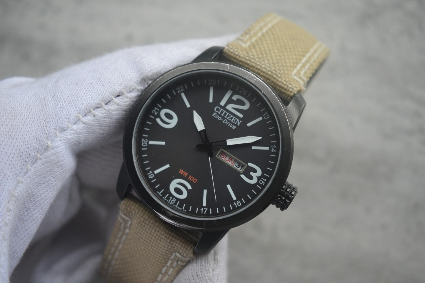 Citizen Eco Drive Black WR 100 Solar Power Men's Black Dial Canvas Watch