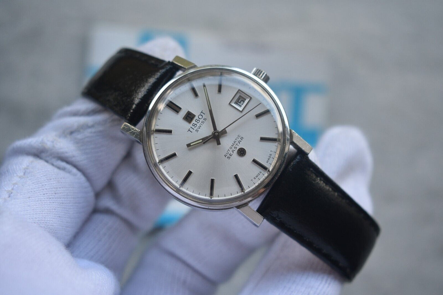 31/08/1974 Vintage Tissot Seastar Automatic Silver Leather Watch With Papers