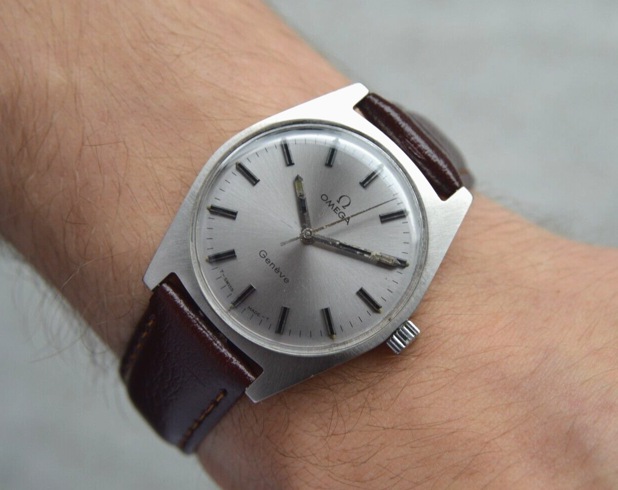 1970 Omega Geneve Vintage Rare Steel Men's Leather Watch Mechanical Rare