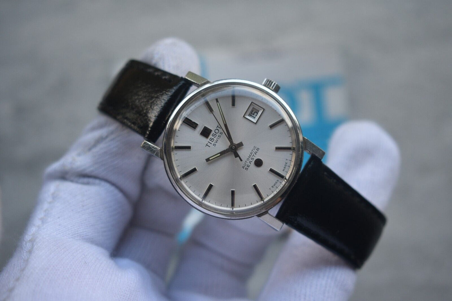 31/08/1974 Vintage Tissot Seastar Automatic Silver Leather Watch With Papers