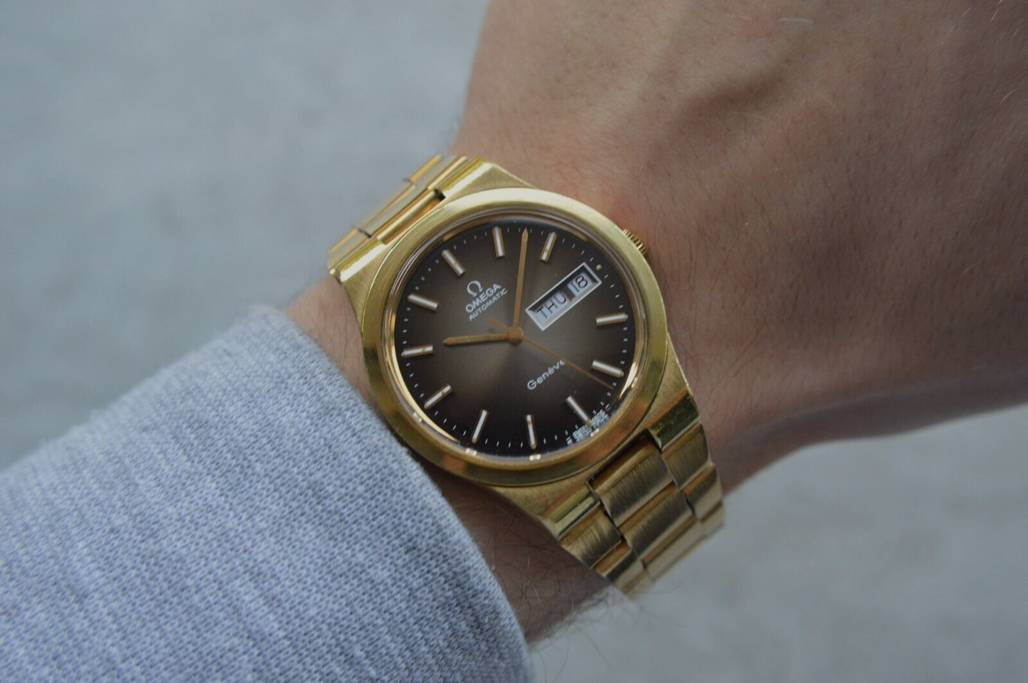 1975 Vintage Omega Geneve Gold Original Bracelet Men's Automatic Watch Day Date