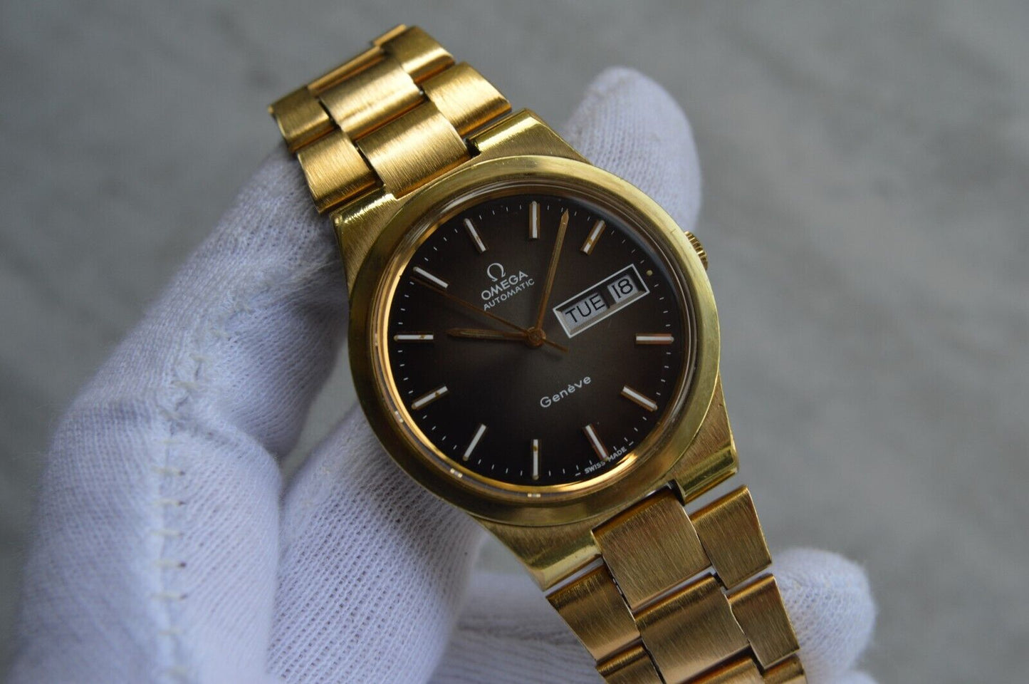 1975 Vintage Omega Geneve Gold Original Bracelet Men's Automatic Watch Day Date