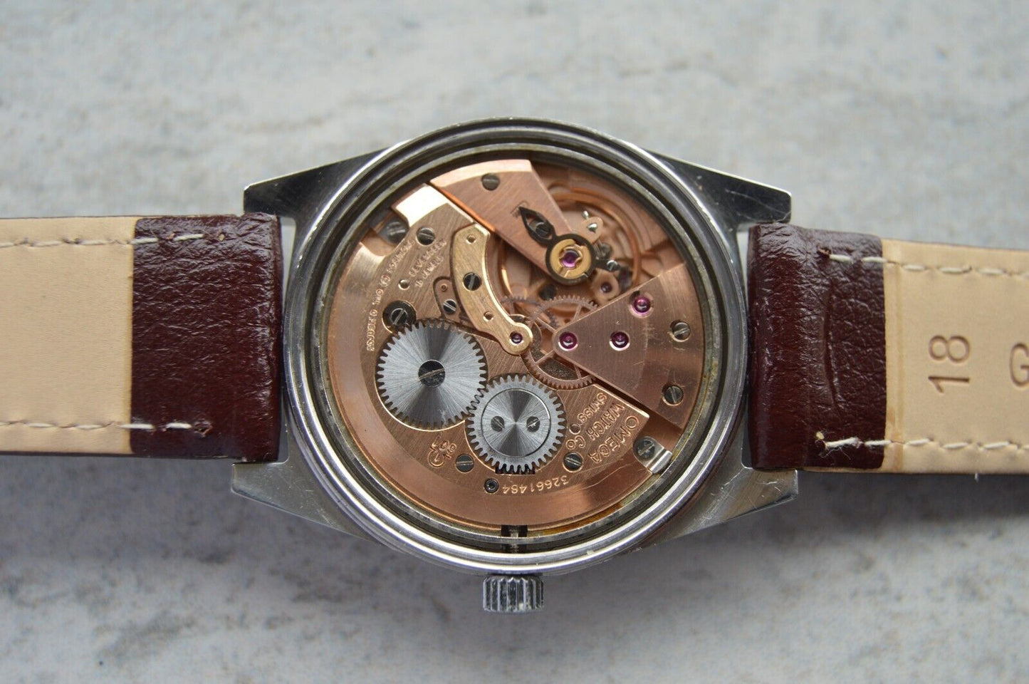 1970 Omega Geneve Vintage Rare Steel Men's Leather Watch Mechanical Rare