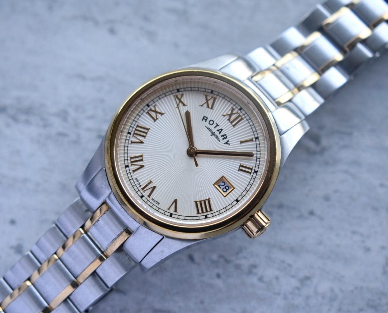Rotary Two Tone Quartz Men's Date Gold Bracelet Watch