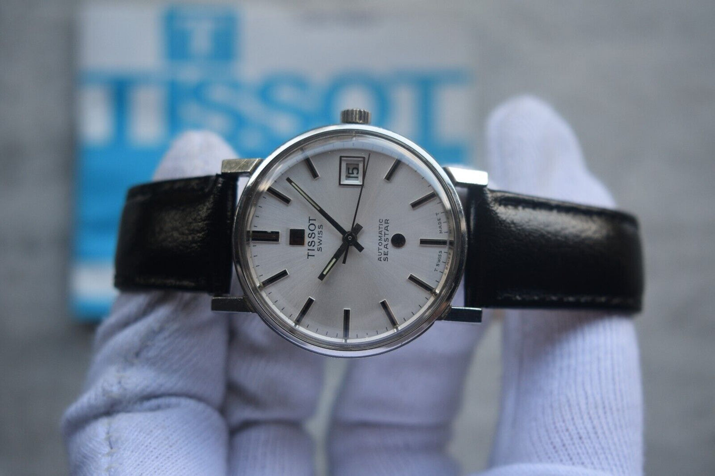 31/08/1974 Vintage Tissot Seastar Automatic Silver Leather Watch With Papers