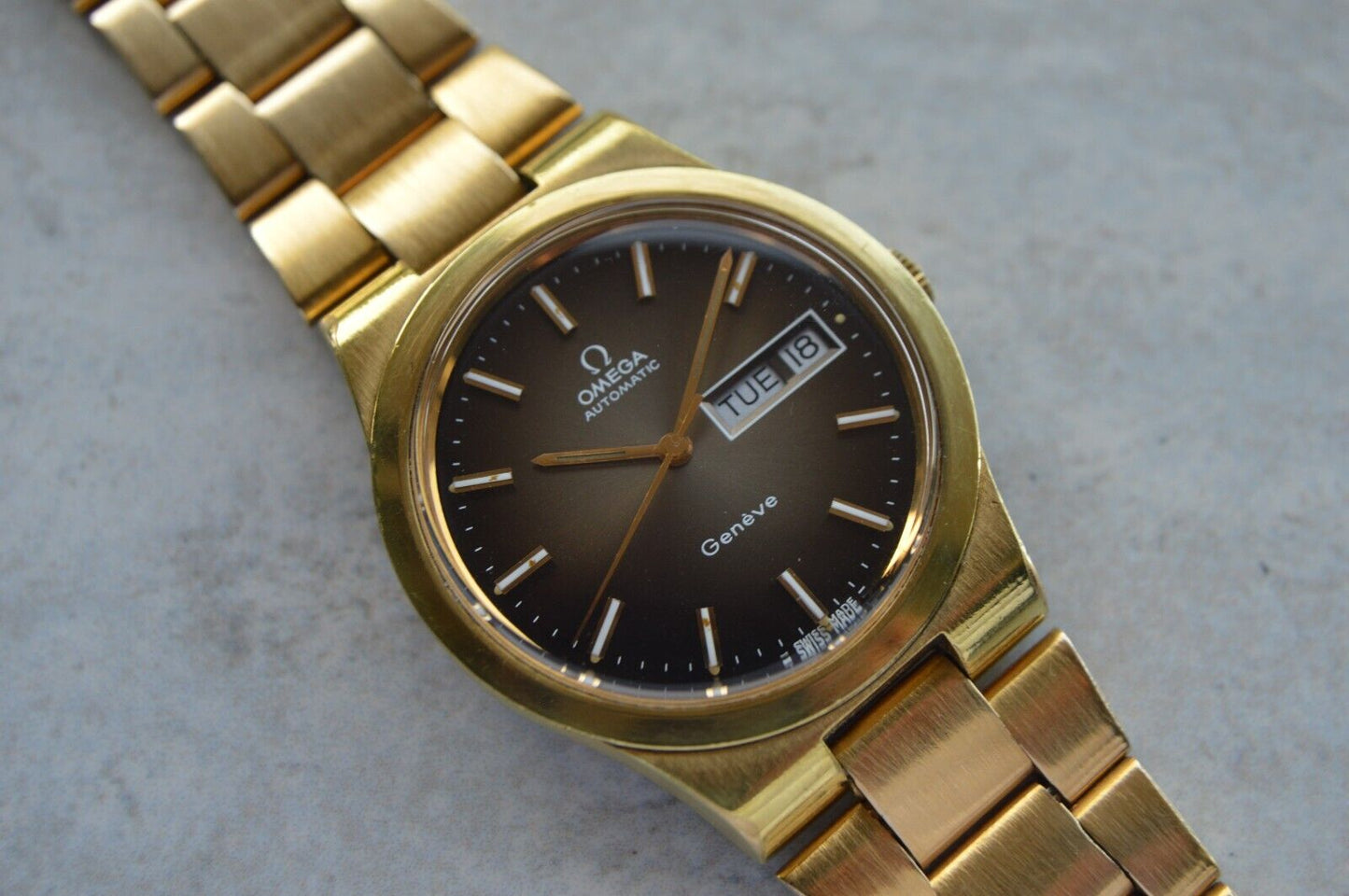 1975 Vintage Omega Geneve Gold Original Bracelet Men's Automatic Watch Day Date