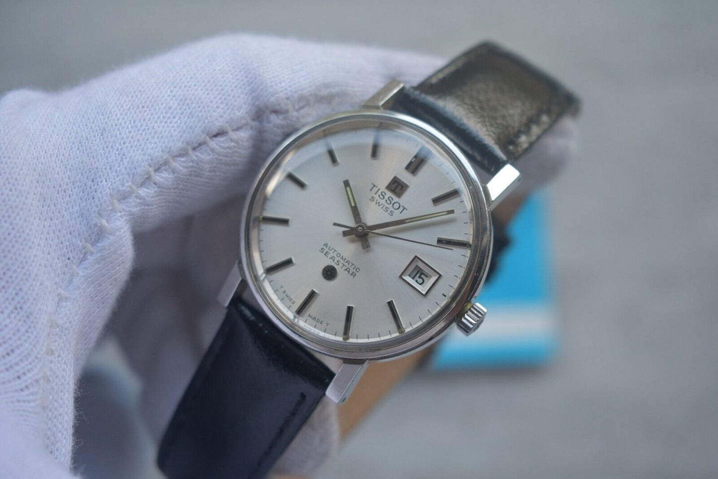 31/08/1974 Vintage Tissot Seastar Automatic Silver Leather Watch With Papers