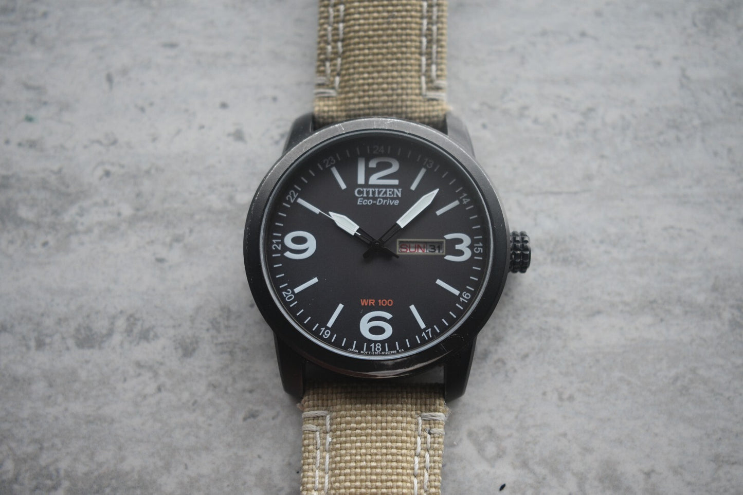 Citizen Eco Drive Black WR 100 Solar Power Men's Black Dial Canvas Watch