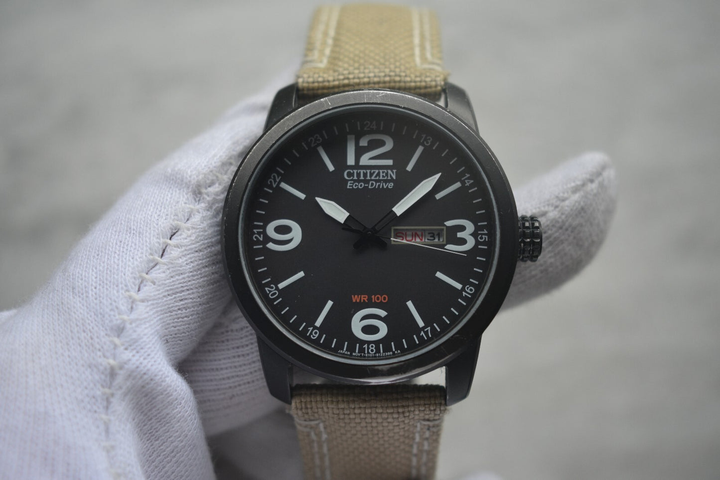 Citizen Eco Drive Black WR 100 Solar Power Men's Black Dial Canvas Watch