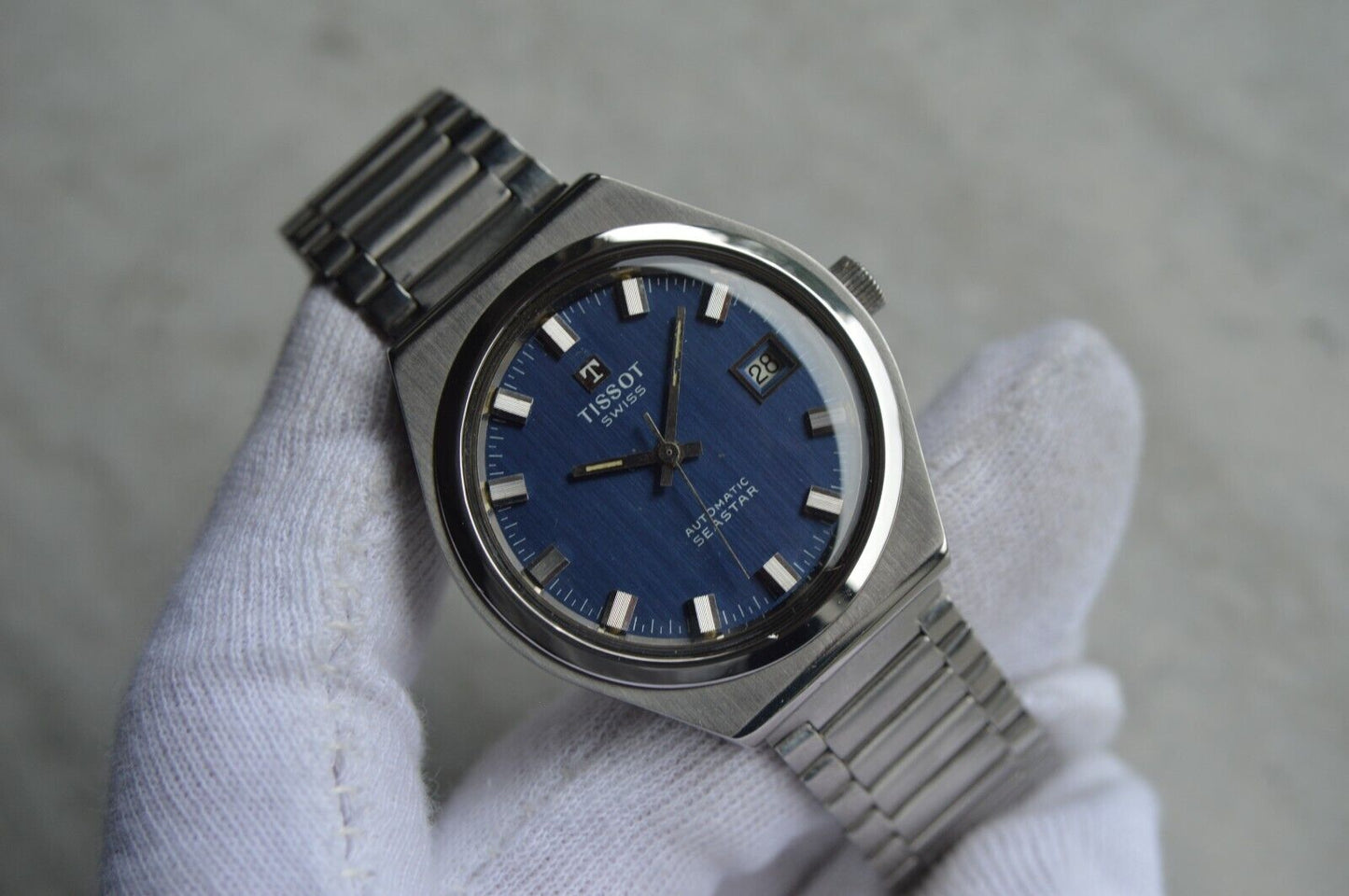 1973 Vintage Tissot Seastar Blue Dial Rare Automatic Men's Steel Leather Watch
