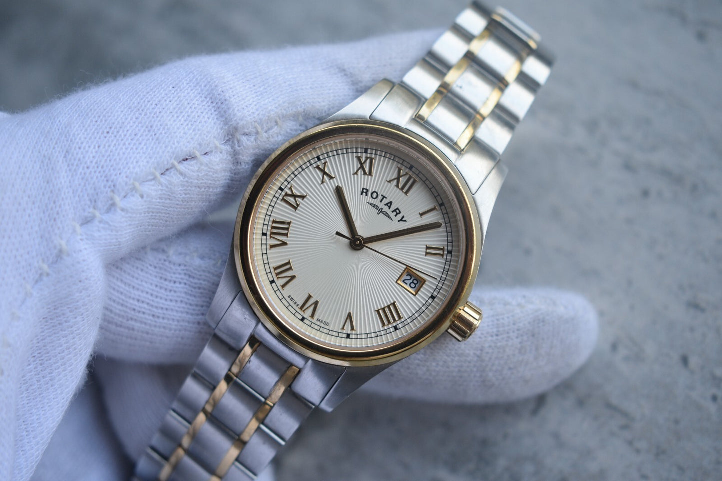 Rotary Two Tone Quartz Men's Date Gold Bracelet Watch
