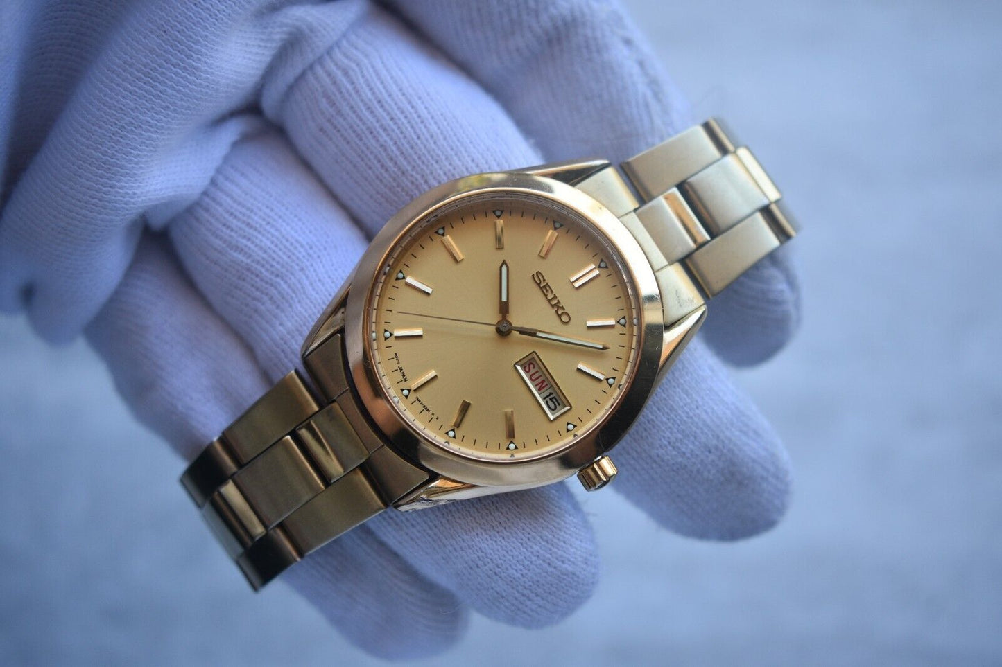 November 1990 Seiko Gold Bracelet Men's Day Date Quartz Watch