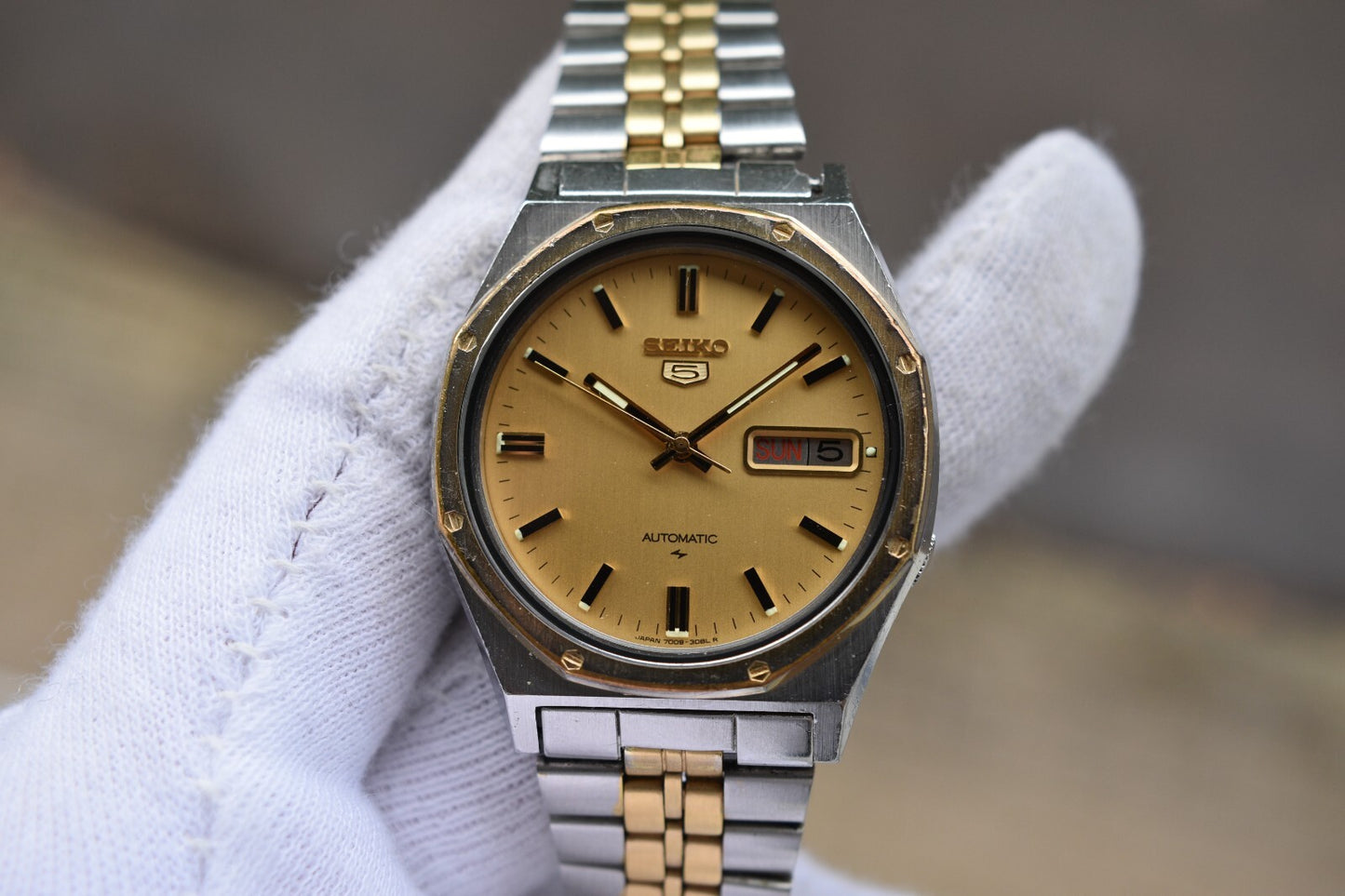July 1981 Rare Vintage Seiko 7009 Automatic Two Tone Bracelet Day Date Watch