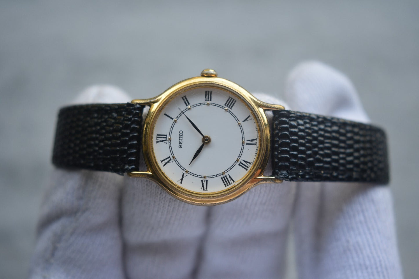 Seiko Ladies Watch Gold Leather Roman Numeral White Dial Quartz Women's
