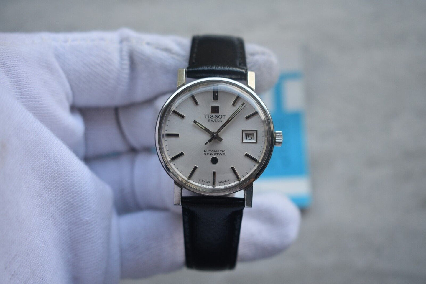31/08/1974 Vintage Tissot Seastar Automatic Silver Leather Watch With Papers