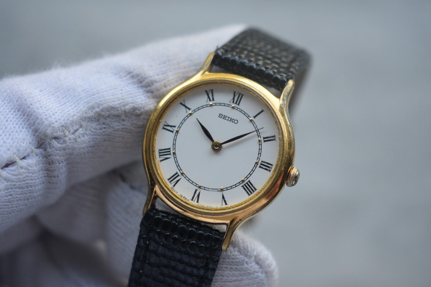 Seiko Ladies Watch Gold Leather Roman Numeral White Dial Quartz Women's