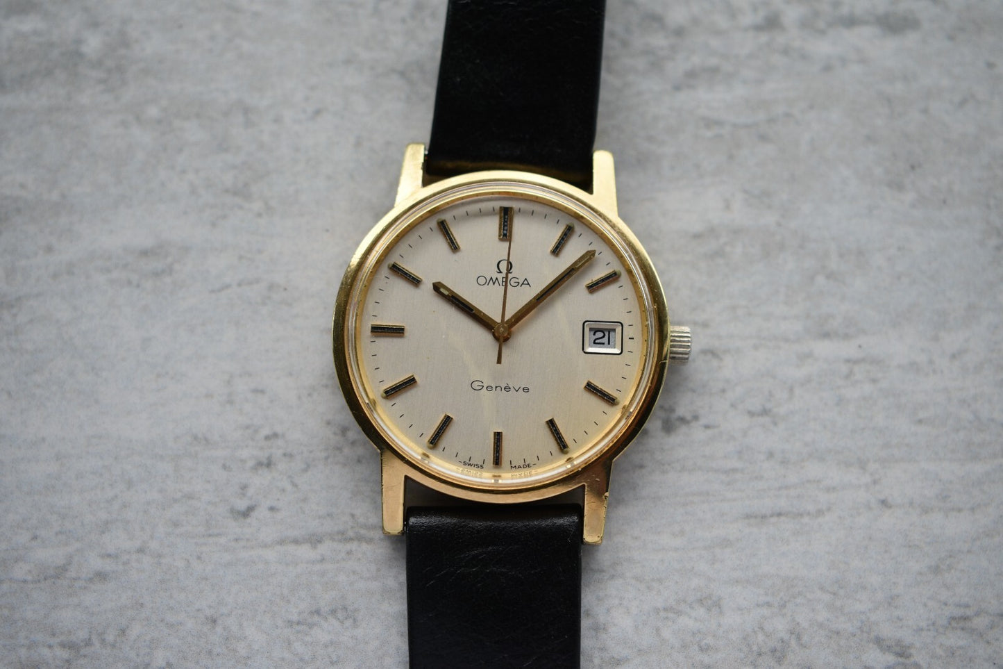 1974 Vintage Omega Gold Men's Mechanical Dress Watch Geneve Date Original Strap