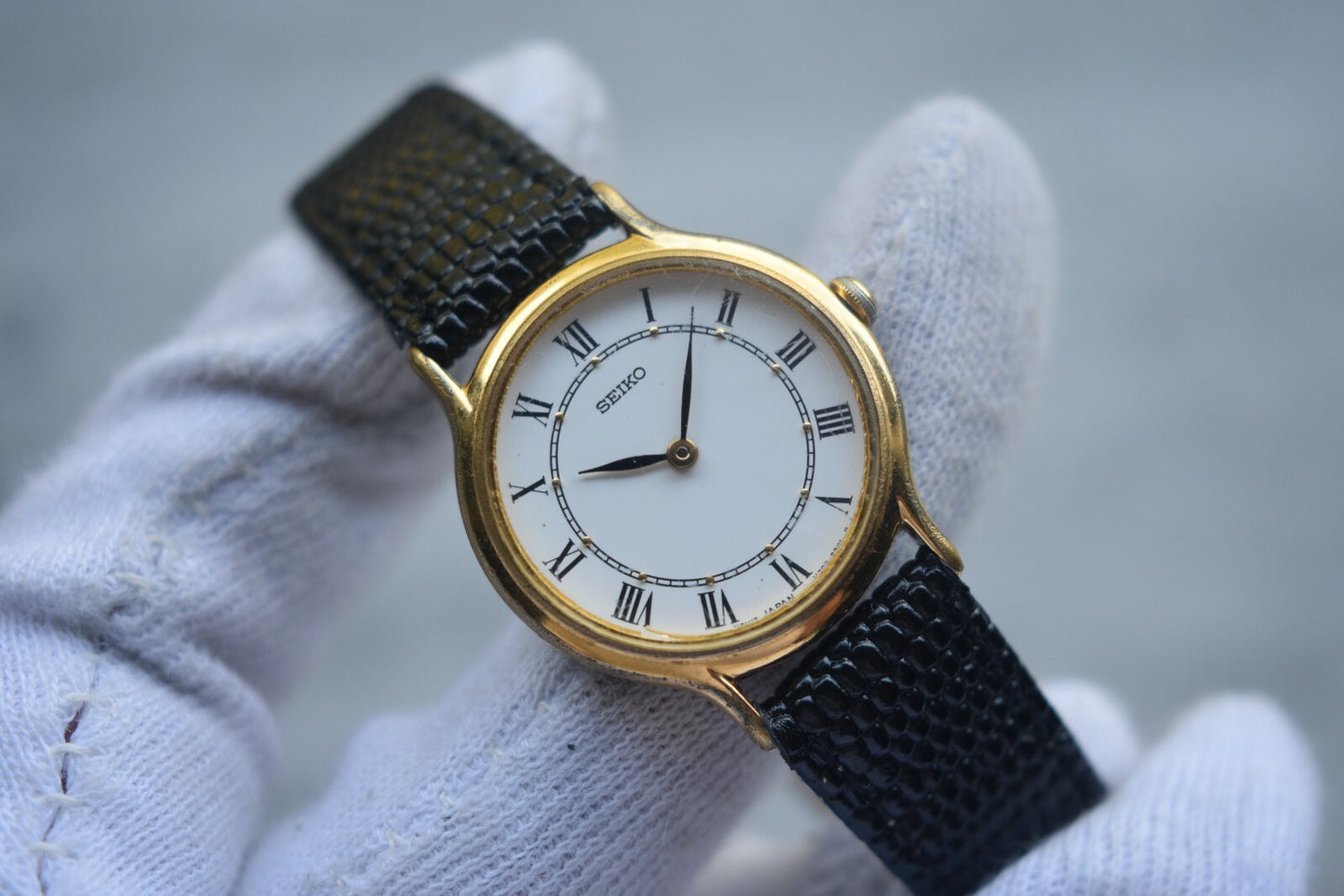 Seiko Ladies Watch Gold Leather Roman Numeral White Dial Quartz Women's