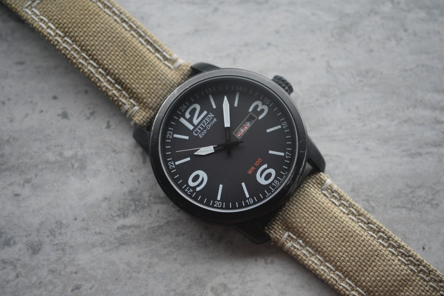 Citizen Eco Drive Black WR 100 Solar Power Men's Black Dial Canvas Watch