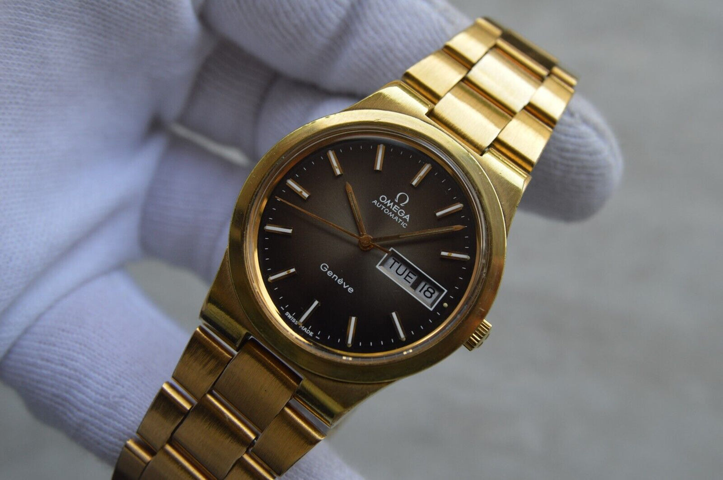 1975 Vintage Omega Geneve Gold Original Bracelet Men's Automatic Watch Day Date