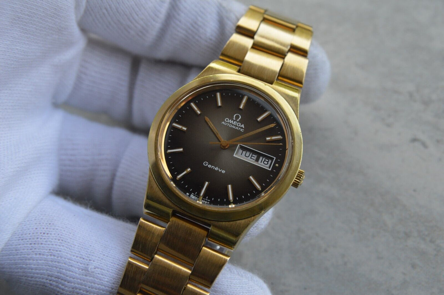 1975 Vintage Omega Geneve Gold Original Bracelet Men's Automatic Watch Day Date