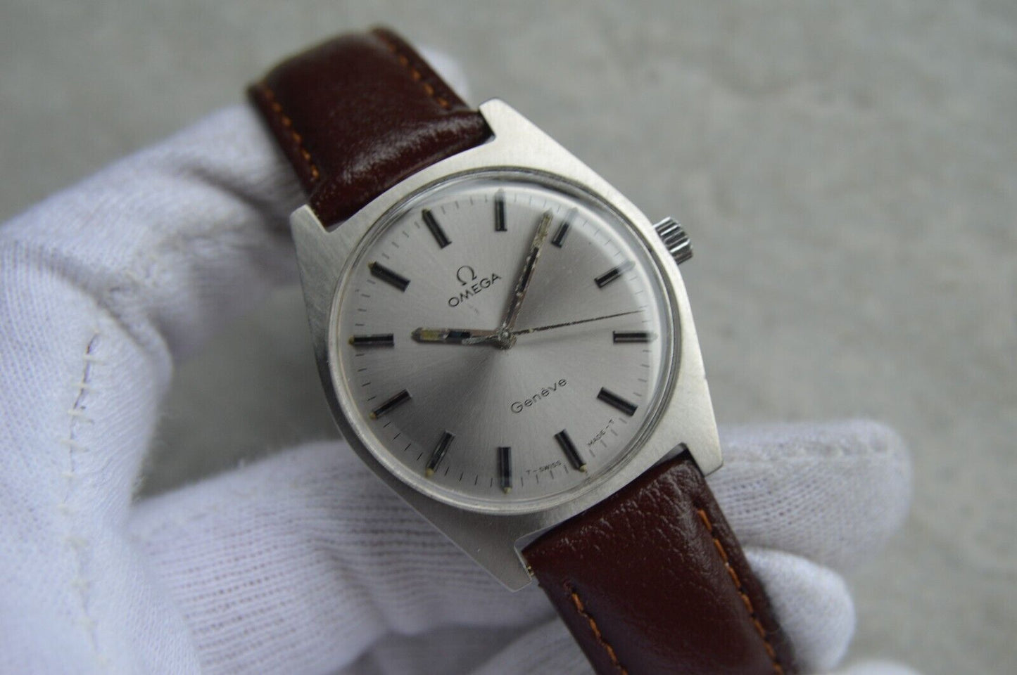 1970 Omega Geneve Vintage Rare Steel Men's Leather Watch Mechanical Rare