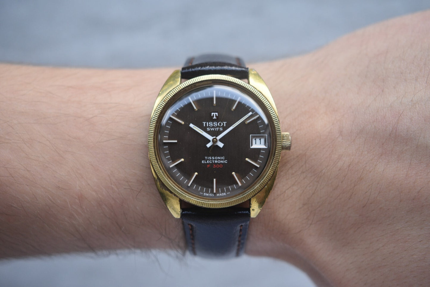 1974 Vintage Tissot Tissonic Brown Dial Rare Electronic Men's Gold Watch F 300