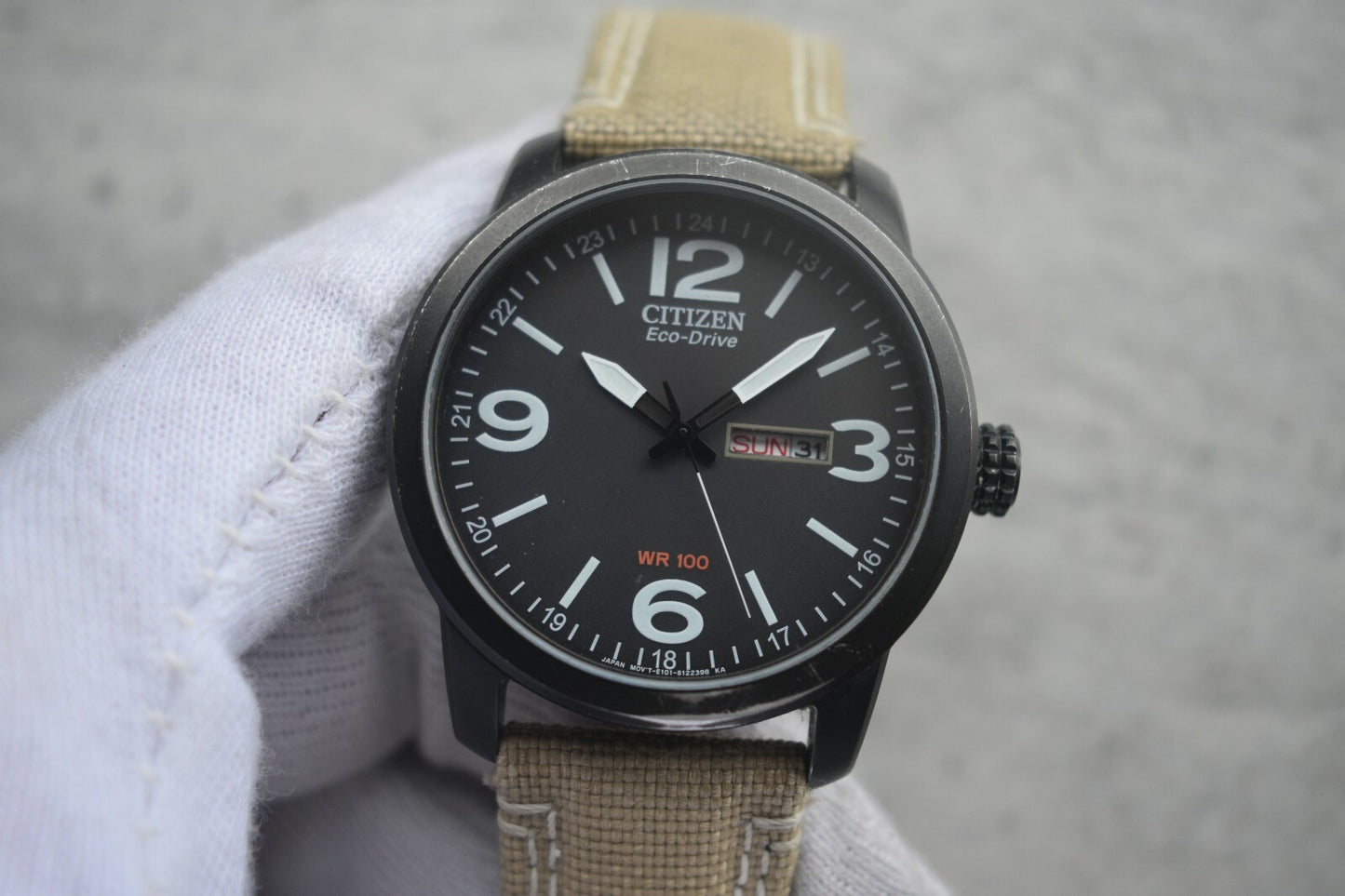 Citizen Eco Drive Black WR 100 Solar Power Men's Black Dial Canvas Watch