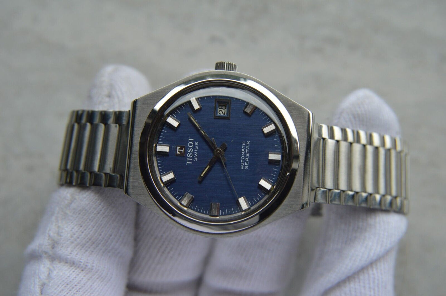 1973 Vintage Tissot Seastar Blue Dial Rare Automatic Men's Steel Leather Watch