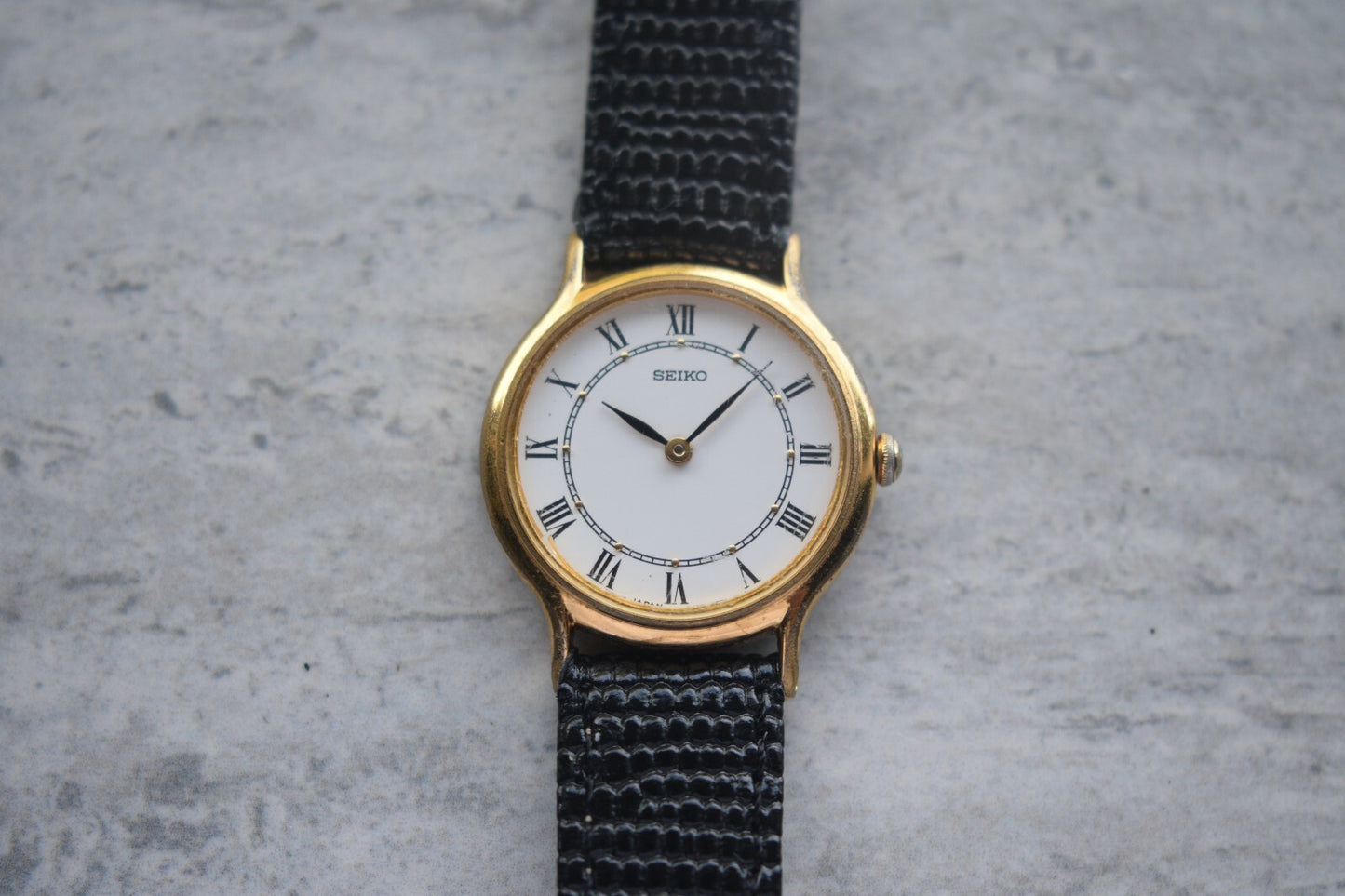 Seiko Ladies Watch Gold Leather Roman Numeral White Dial Quartz Women's