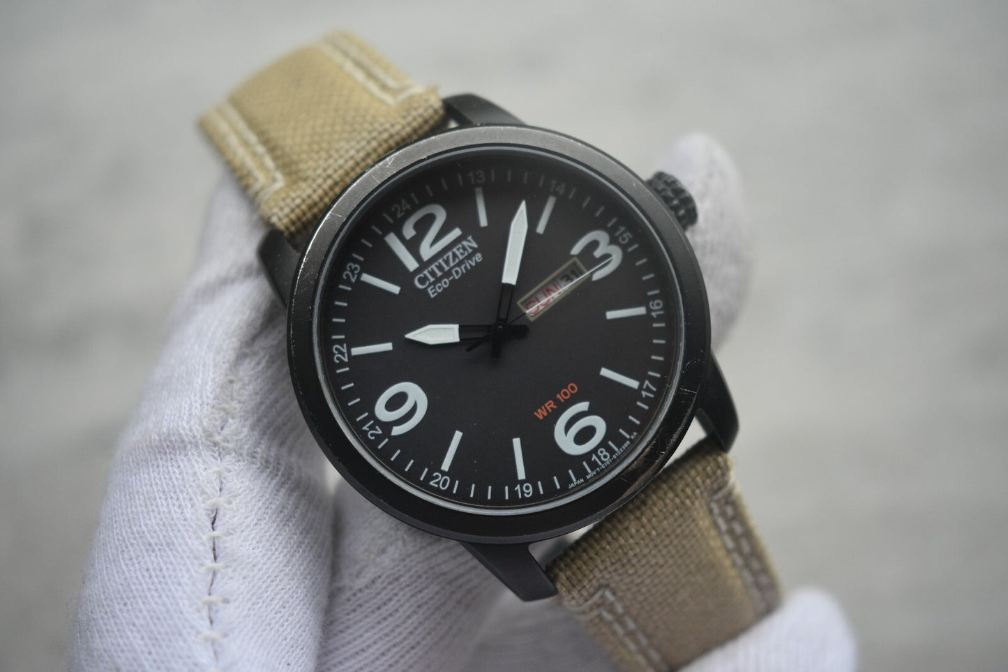 Citizen Eco Drive Black WR 100 Solar Power Men's Black Dial Canvas Watch