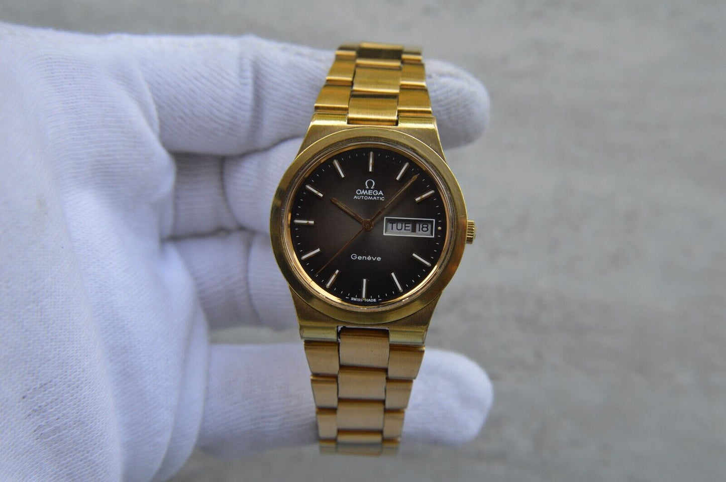 1975 Vintage Omega Geneve Gold Original Bracelet Men's Automatic Watch Day Date