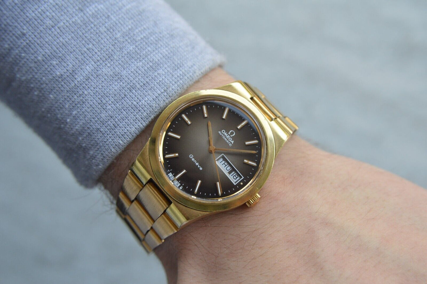1975 Vintage Omega Geneve Gold Original Bracelet Men's Automatic Watch Day Date