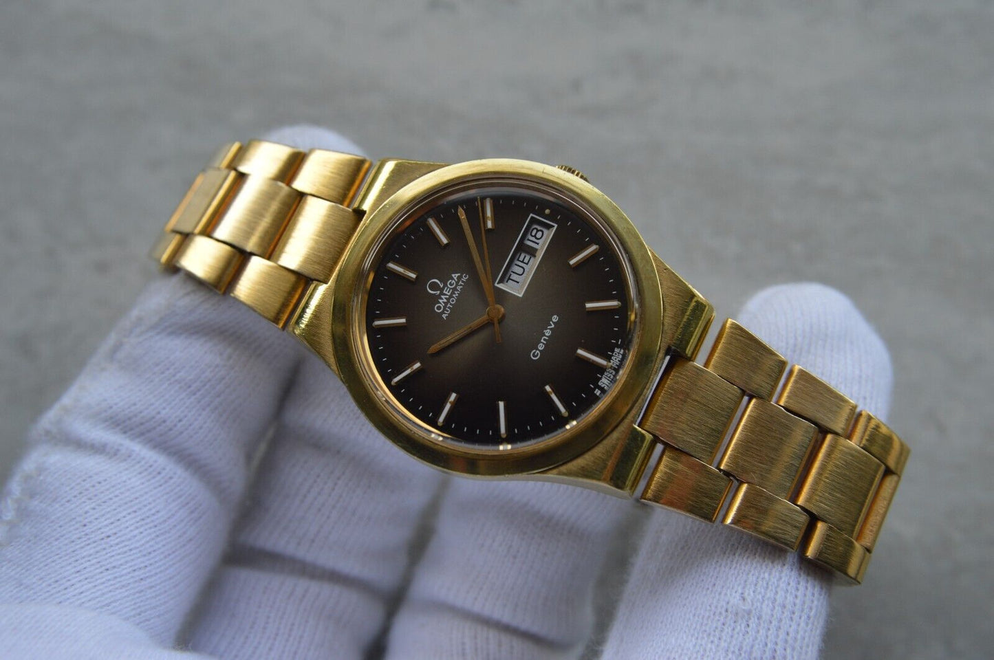 1975 Vintage Omega Geneve Gold Original Bracelet Men's Automatic Watch Day Date