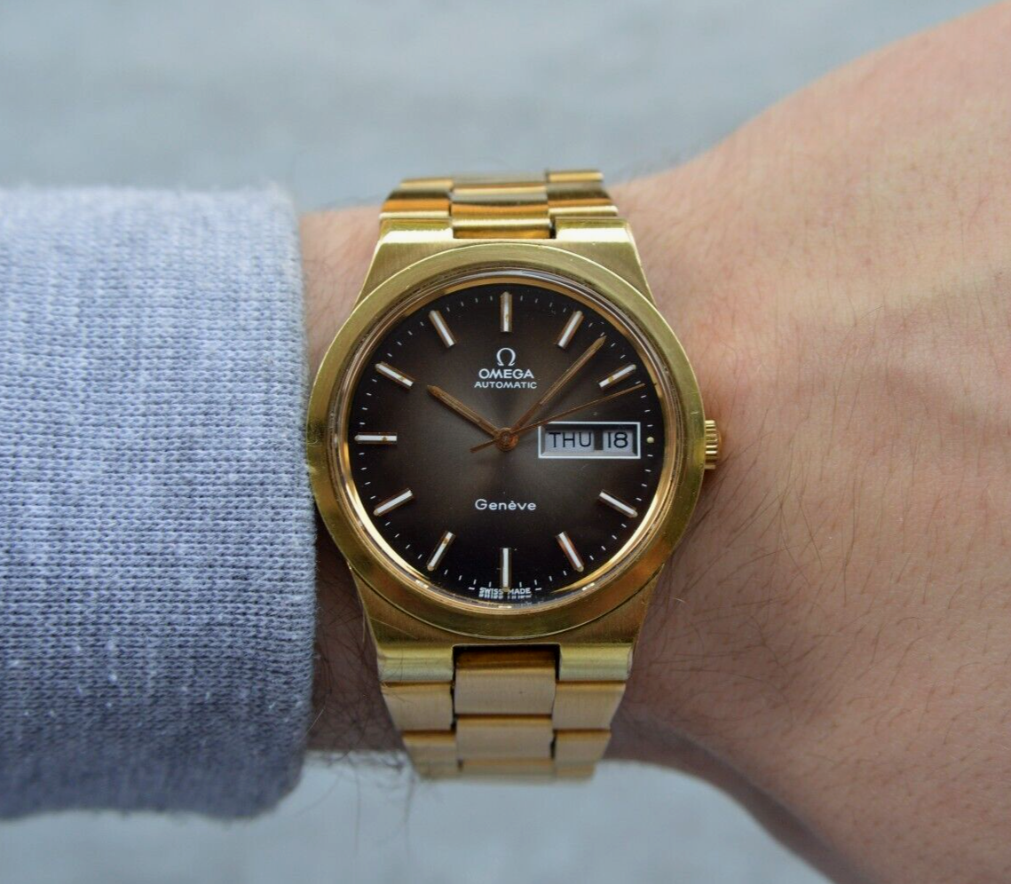 1975 Vintage Omega Geneve Gold Original Bracelet Men's Automatic Watch Day Date