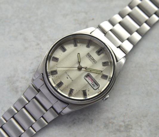 April 1976 Seiko Vintage 6309 Textured Dial Automatic Bracelet Watch Rare Steel